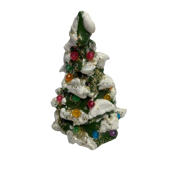Ceramic Christmas Tree Snowcapped Multicolored Lights Winter Holiday Festive Nos - Picture 4 of 5